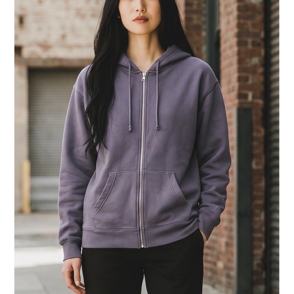 Hollister Women's Full Zip Blue Grey Hoodie Sweatshirt Size Large Fleece Comfort